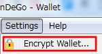 Settings->Encrypt Wallet...